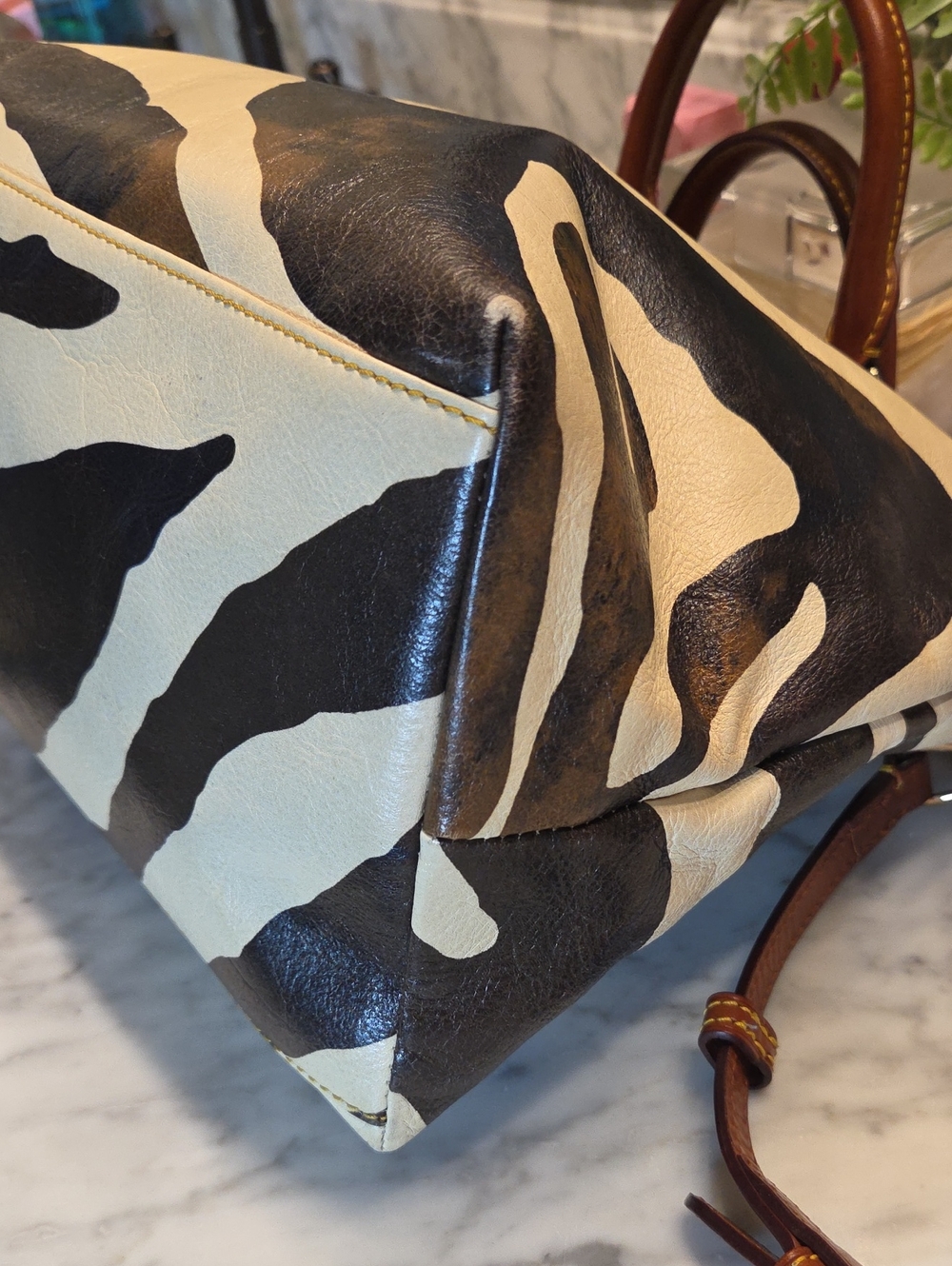 Used Dooney & Bourke Brown Cream Zebra-Print Satchel with Wallet Set - Picture 6 of 11